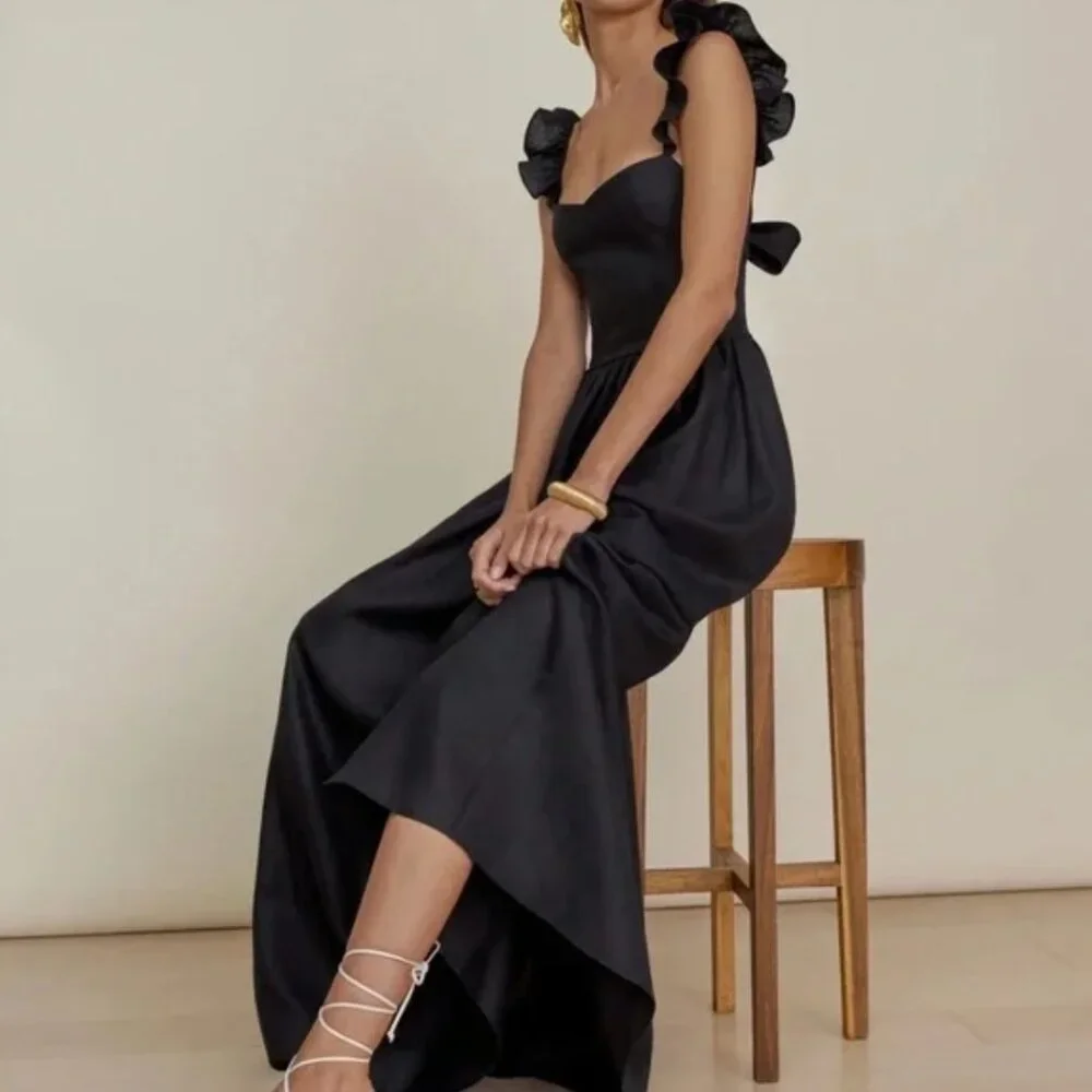 Reformation Black Ruffle Strap Maxi Dress - Picture 5 of 9